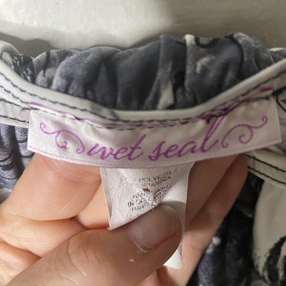 Wet Seal Vintage Y2k One Shoulder Ruffle Top Size Large Stretch White Black Usa - Picture 3 of 5